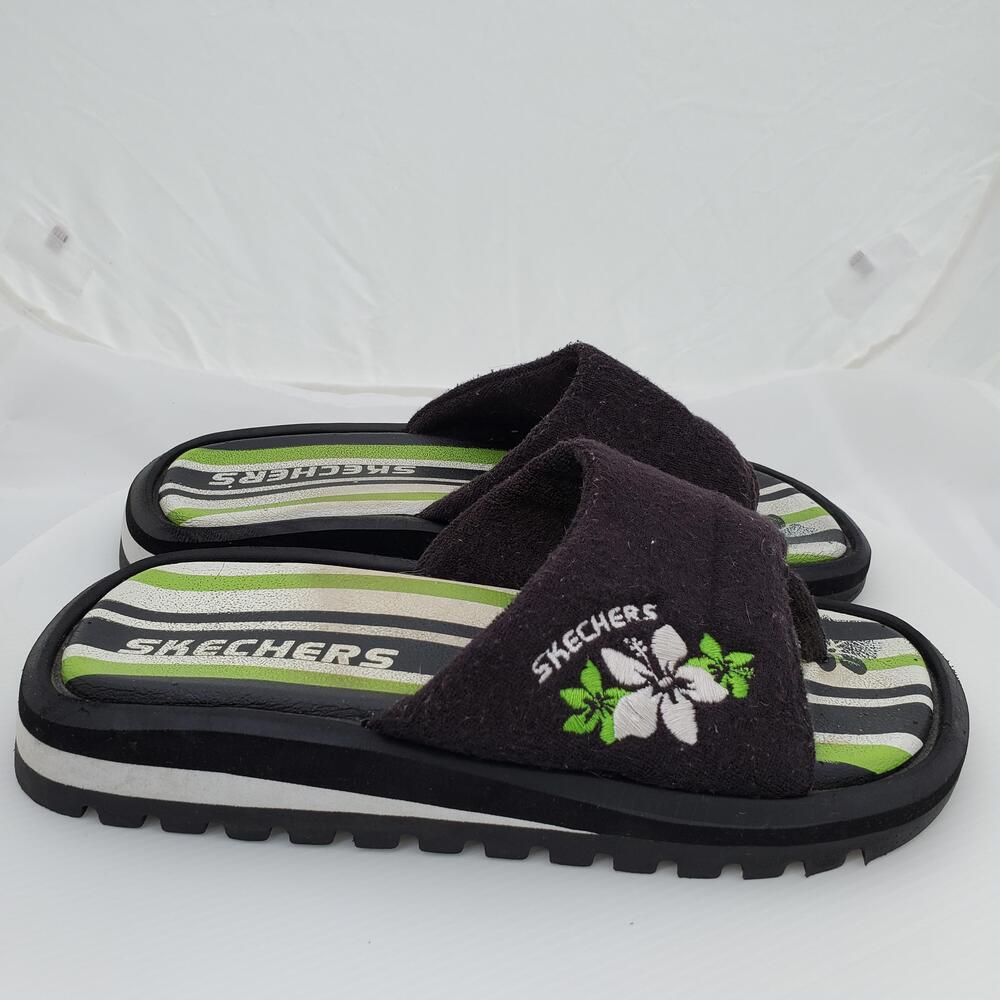 Vintage Skechers Thong Sandals Women 8 Striped Hibiscus Platform Flip Flops Surf